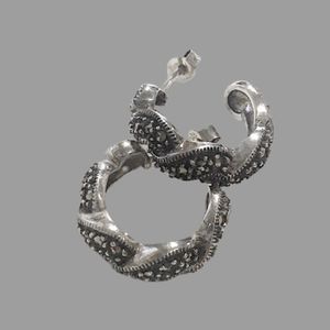 JUDITH JACK Rope Braided Sterling Silver Marcasite Demi Hoops